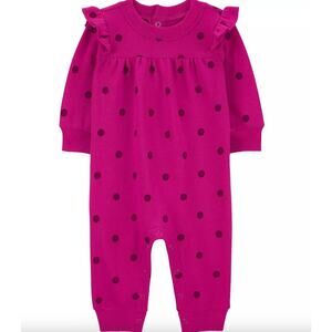 Carter's Baby Girl Carter's Polka Dot Fleece Jumpsuit - Size 3-6 Months